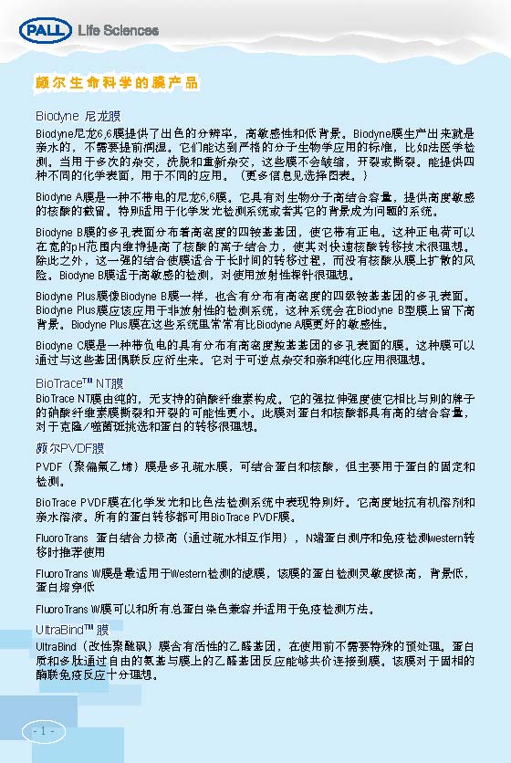 PALL PVDF转印膜 NC转印膜 北京一级代理商