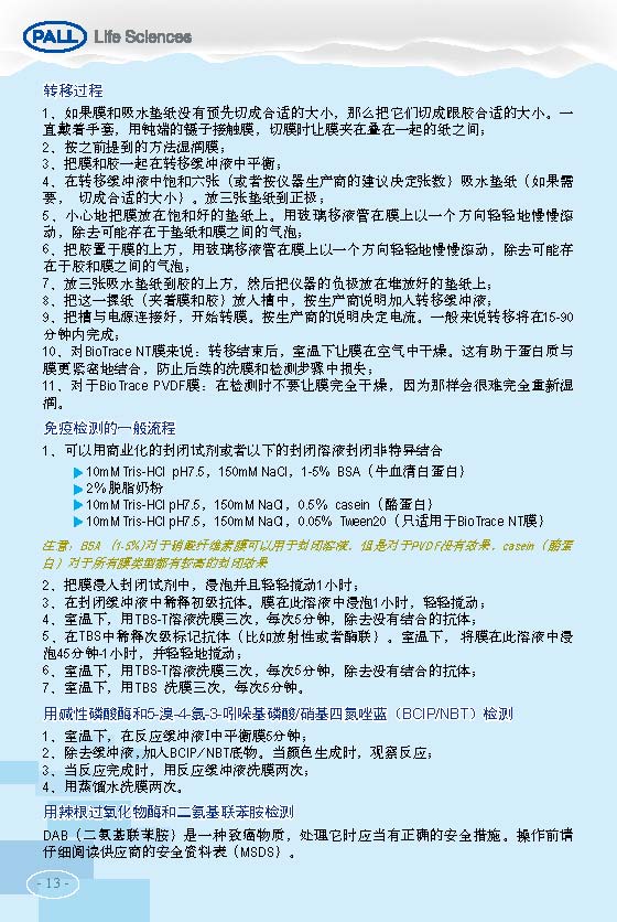 PALL PVDF转印膜 NC转印膜 北京一级代理商