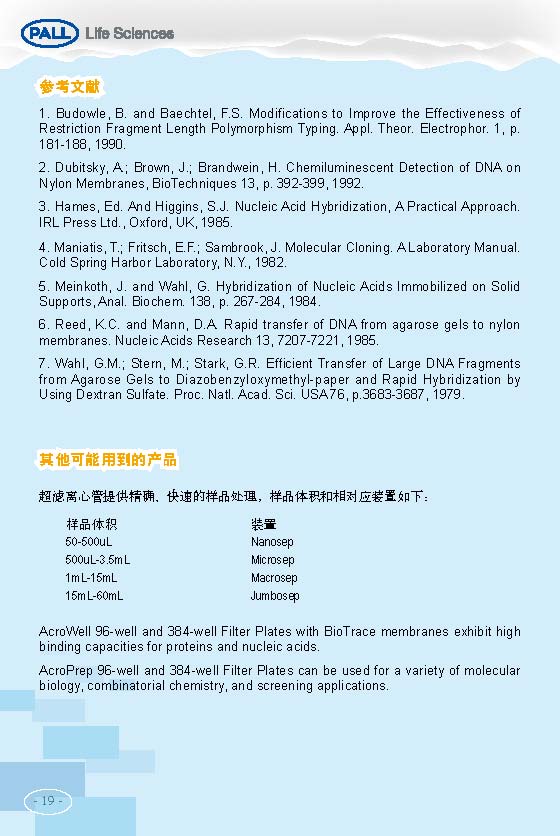 PALL PVDF转印膜 NC转印膜 北京一级代理商